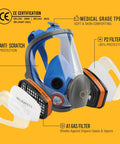 Full Face Respirator Mask With Organic Vapor Filters And P2 Dust Filters, RF-610 Reusable Respirator for industrial safety.