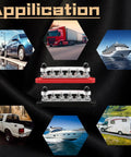 Heavy Duty 250A Marine Bus Bar 12 To 48 Volt Power Distribution Block displayed with vehicle and marine applications.
