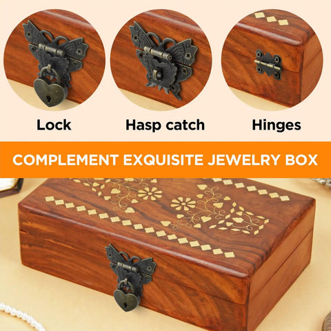 Retro Engraved Jewelry Box Hinges Hasp Lock Set With Screws For Do It Yourself Wooden Case Cabinet Suitcase Decoration