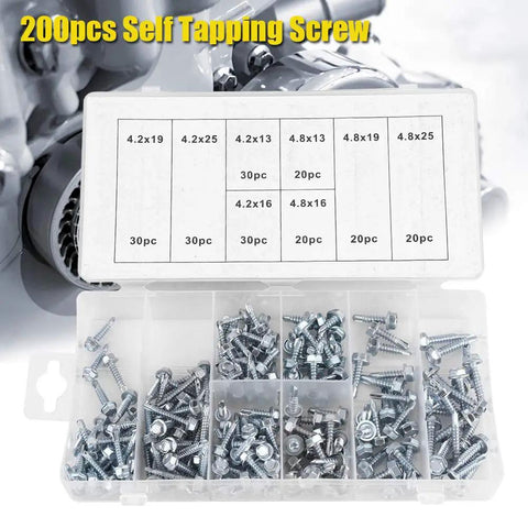 All In One Self Tapping Screw Kit 200 Piece Durable Zinc Iron Screws With Thread Storage Case Heavy Duty For Home Repair