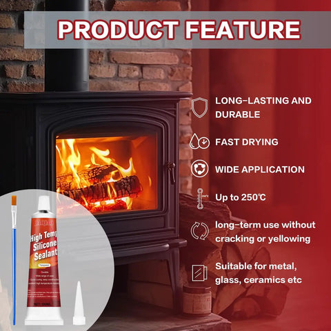 Heat Resistant High Temp Silicone Sealant for Ovens and Grills, Fast Curing Caulk for Fireplaces, 100ml tube near a fireplace