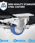 2 Inch Stainless Steel Castors With Brakes, Set Of 4, 304 Stainless Steel Heavy Duty Caster Wheels, Anti Corrosion And Easy Washable