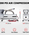 Heavy Duty 12V Air Horn Suspension Compressor Featuring Hella Fast Inflation For Truck Train Tire Air Ride System And Diy Pneumatic Tools Knockout Build Straight Up Strong, compact design with 200 PSI output.