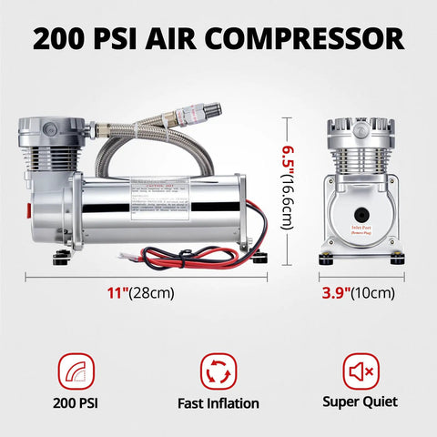 Heavy Duty 12V Air Horn Suspension Compressor Featuring Hella Fast Inflation For Truck Train Tire Air Ride System And Diy Pneumatic Tools Knockout Build Straight Up Strong, compact design with 200 PSI output.
