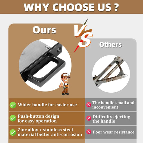 Comparison of 6 Inch Pocket Door Hardware Set Complete 304 Stainless Steel Kit with standard handle showing advantages.