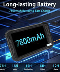 Bombproof 8 Inch Rugged Tablet Running Android 13 Industrial Workhorse with 7800mAh battery and performance metrics on display.