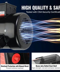 Workhorse 1HP Electric Motor With Reversible CW CCW Rotation For Air Compressors And Farm Machinery, showing air flow and safety features