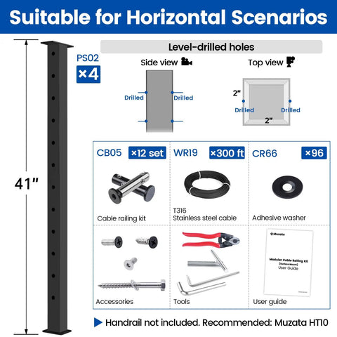 Diagram of 15 To 20 Ft Modular Black Cable Railing Kit With 42 Inch Posts showing components and assembly details.