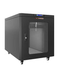 Solid Rig 12U Soundproof Server Rack showcasing a black steel design with transparent door for home office setup.