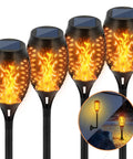 4 Pack Solar Tiki Torch Lights With Flickering Flame IP65 Waterproof Outdoor Solar Powered Pathway Garden Yard Patio Porch Decor For Halloween And Year Round Vibe