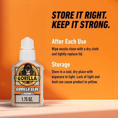 Crystal Clear All Purpose Glue For Wood Metal Stone Ceramic Foam Glass And More Water Resistant Non Foaming Liquid Adhesive 1.75 Ounce Bottle on orange background