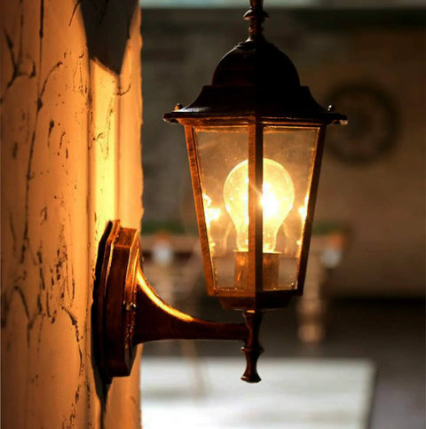 Outdoor lantern with Auto On Off Photocell LED Bulb 4W 470 Lumen ETL Listed Dusk To Dawn Style casting warm white light