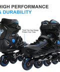 Unisex Inline Skates with CNC Aviation Aluminum Frame Built for Outdoor Street Skating Durable Lightweight Boots Black Blue Size 10 11