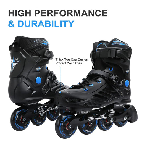 Unisex Inline Skates with CNC Aviation Aluminum Frame Built for Outdoor Street Skating Durable Lightweight Boots Black Blue Size 10 11