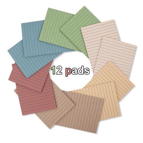 12 Pack Lined Sticky Notes 4x6 Inches With Ruled Sheets, Ultra Sticky Memo Pads in Vintage Colors Displayed in a Circular Layout