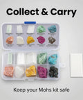 Mohs Hardness Test Kit With Ten Rocks And Unglazed Porcelain Streak Plate For Easy Mineral Testing And Rock Identification Complete Geology Kit For Students And Hobbyists in storage case