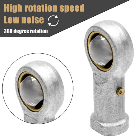 Slick 3/8 Inch Rod End Heim Joint Set Featuring Right Hand Female Threading Crafted From Hardened Ball Bearing Steel, showcases a polished silver rod end joint.