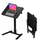 Mobile Folding Desk With Pneumatic Sit Stand No Tools Needed Setup Hassle Free 25 Inch Portable Laptop Desk in use and folded view