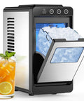 Compact Countertop Ice Maker With No Fuss Self Cleaning, Delivers 8 Cubes In 6 Minutes And Up To 26 Lbs Per Day, in use with drink