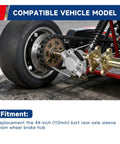 Close-up of 44.25 Inch Go Kart Rear Axle Shaft Assembly Kit with chain and brake details for go-karts, ATVs, quad bikes.