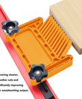 Rock Solid Universal Featherboard to lock tight on table saws and router tables, with orange ABS nylon construction for steady feed pressure.