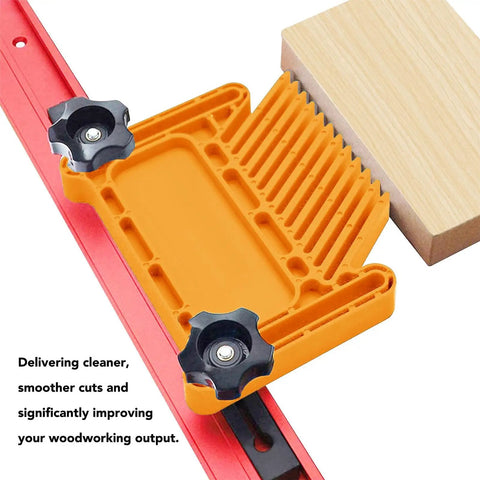 Rock Solid Universal Featherboard to lock tight on table saws and router tables, with orange ABS nylon construction for steady feed pressure.