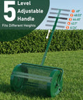 Heavy Duty Workhorse 24 Inch Compost Spreader with push and tow handle showing five height adjustments in garden setting