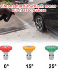 Podoy pressure washer nozzle tip set; three color-coded tips (red, orange, green) for 0°, 15°, 25° with 1/4 inch quick-connect