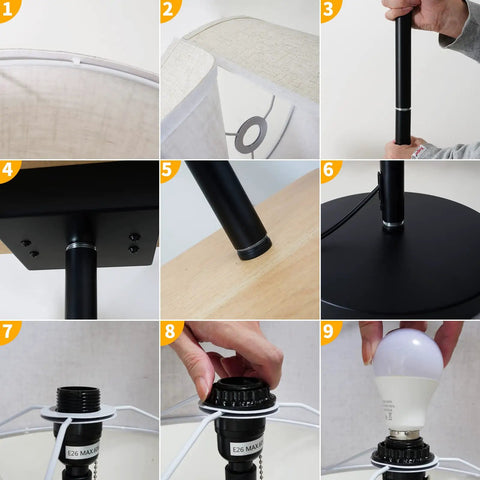 Assembly steps for Dope Modern Floor Lamp With Dual USB Ports And Rectangle Tray Table, 60 Inches Tall, Linen Shade