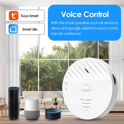 WiFi Door and Window Alarm with Vibration Sensor 130dB Siren Free App Alerts Works with Alexa and Google Home Glass Break Security Sensor for Home Office Garage Kids, white round unit by window