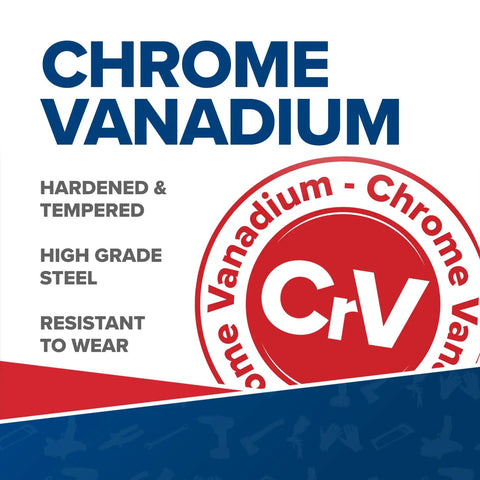 Chrome vanadium logo for Insulated 29 Piece Tool Kit with corrosion-resistant features.