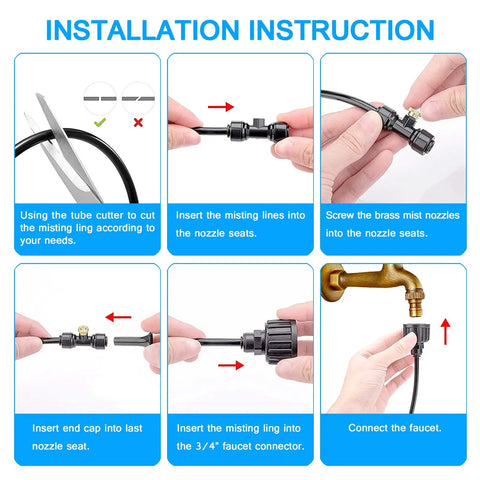 Installation guide for Outdoor Misting System For Patio And Garden With 100 Foot Misting Line, 30 Brass Mister Heads