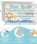 Pool Rules Sign For Outdoor Decor And Backyard Chill Vibes Durable Metal Wall Art 12 By 8 Inches With Four Pre Drilled Holes For Easy Hanging Perfect For Poolside Bar Beach Home And Deck
