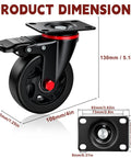 Heavy Duty 4 Inch Caster Wheels With Dual Lock Brakes 2400 Lb Capacity Set Of 4 dimensions shown, including size and measurements.
