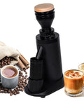Top Shelf Precision Electric Single Dose Coffee Grinder Featuring Stepless Adjustment Grinding Beans For Espresso Pour Over And French Press with coffee cups and beans