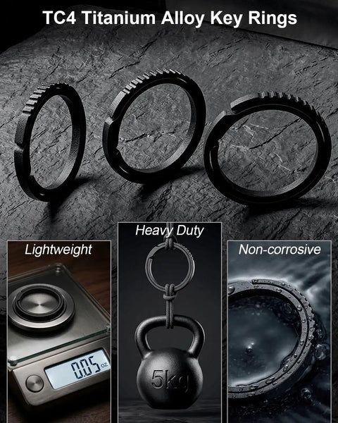 Titanium Key Rings Set In Two Sizes For Everyday Carry Side Push Split Key Chains Beefy Carabiner Style with illustrates strength