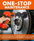 9 Piece Wheel Hub Cleaning Tool Kit With Polishing Pads For Power Drill In Use On Car Wheel