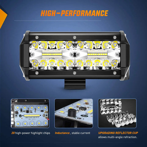 Close-up of 6.5 Inch 120W Spot And Flood LED Light Bar Set Waterproof Off Road Work Lamps for high-performance efficiency details.