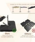 Comparison of Beefy Heavy Duty Base Weights Stand For Offset Cantilever Patio Umbrella 317 Lb Capacity 4 Piece Set Black Weatherproof Recycled Plastic Easy Fill Spout and standard weights.