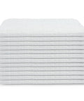 White Cotton Shop Towels Value Pack 60 Pcs 13x13 Inch Shop Rags stacked, suitable for auto shops, industry, and commercial cleaning.