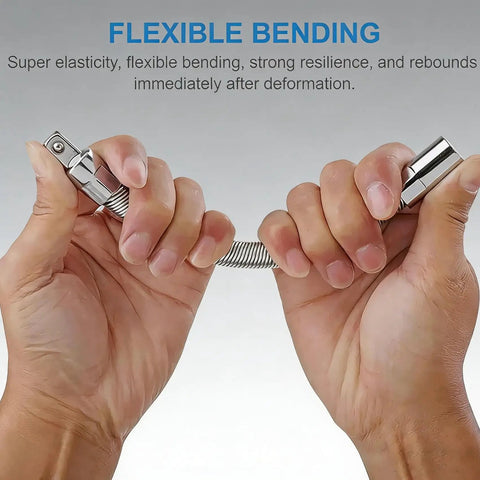 Reach Tight Auto Spots With A 360 Degree Bendable Flexible Extension Set for 3 Eighths, 1 Quarter, 1 Half Inch Drive Wrenches flexed