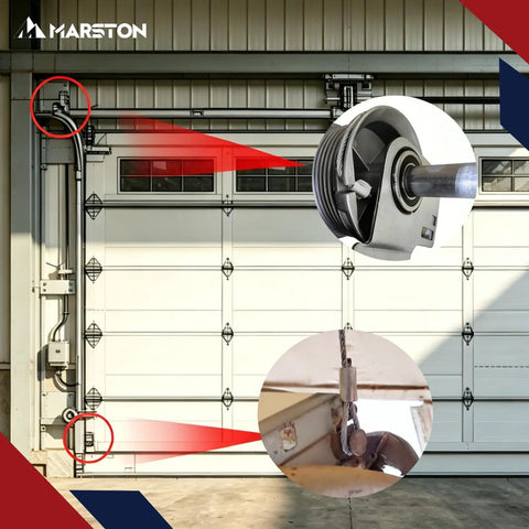 2 Pack 8.5 Foot Galvanized Steel Garage Door Lift Cable For 7 Foot Torsion Spring, close-up of cables and drum mechanism