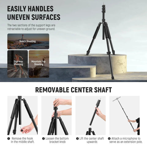 Versatile Aluminum Photography Light Stand 1.5 to 6.4 Feet Telescoping Tripod on stairs with retractable legs