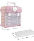 Pink Portable Tool Box with Four Removable Drawers and Customizable Compartments for Hardware Fishing Tackle Beads or Crafts
