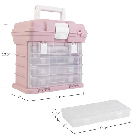 Pink Portable Tool Box with Four Removable Drawers and Customizable Compartments for Hardware Fishing Tackle Beads or Crafts