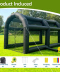 Inflatable Baseball Hitting Cage With Blower For Backyard Practice, Portable Batting And Pitching Tent, black on lawn with accessories