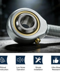 Four Pack POSB5 Male Rod End Bearings, 5/16 Bore, 5/16-24 Right Hand Thread, Self Lubricating Joint For Hydraulic Cylinders And Automation Equipment, Heavy Duty Steel With Zinc Plated Finish For Tough, Long-Lasting Performance, close-up threaded bearing