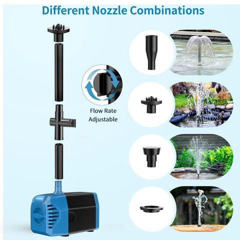 12W Solar Fountain Pump With 160 GPH Flow Adjustable For Ponds And Water Features Includes 16.5 Ft Cord And PVC Tubing Easy Setup