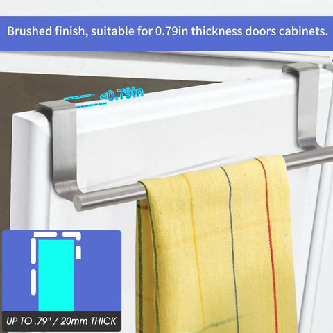 Over Cabinet Towel Bar With Hooks For Bathroom And Kitchen Brushed Stainless Steel No Install Needed 9 Inch Length