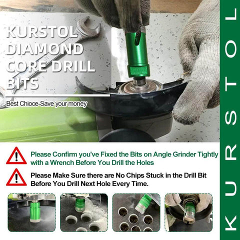 KURSTOL Diamond Core Drill Bits kit with assorted sizes and green components
